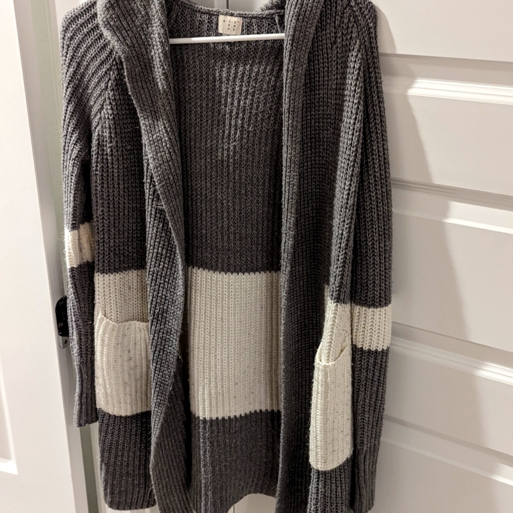 Hooded long duster cardigan with pockets